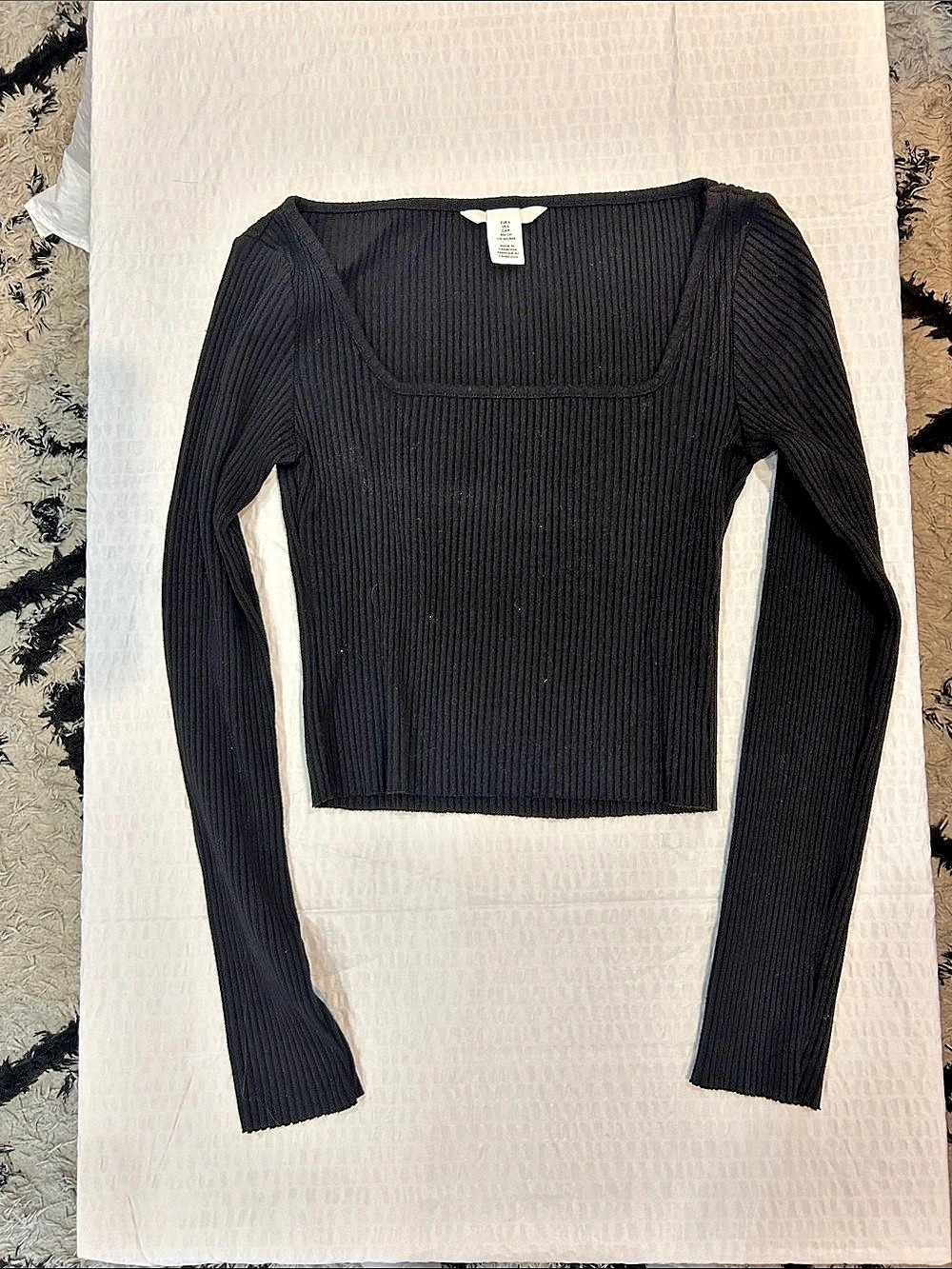 H&M Black Square Neck Ribbed Long Sleeve Top